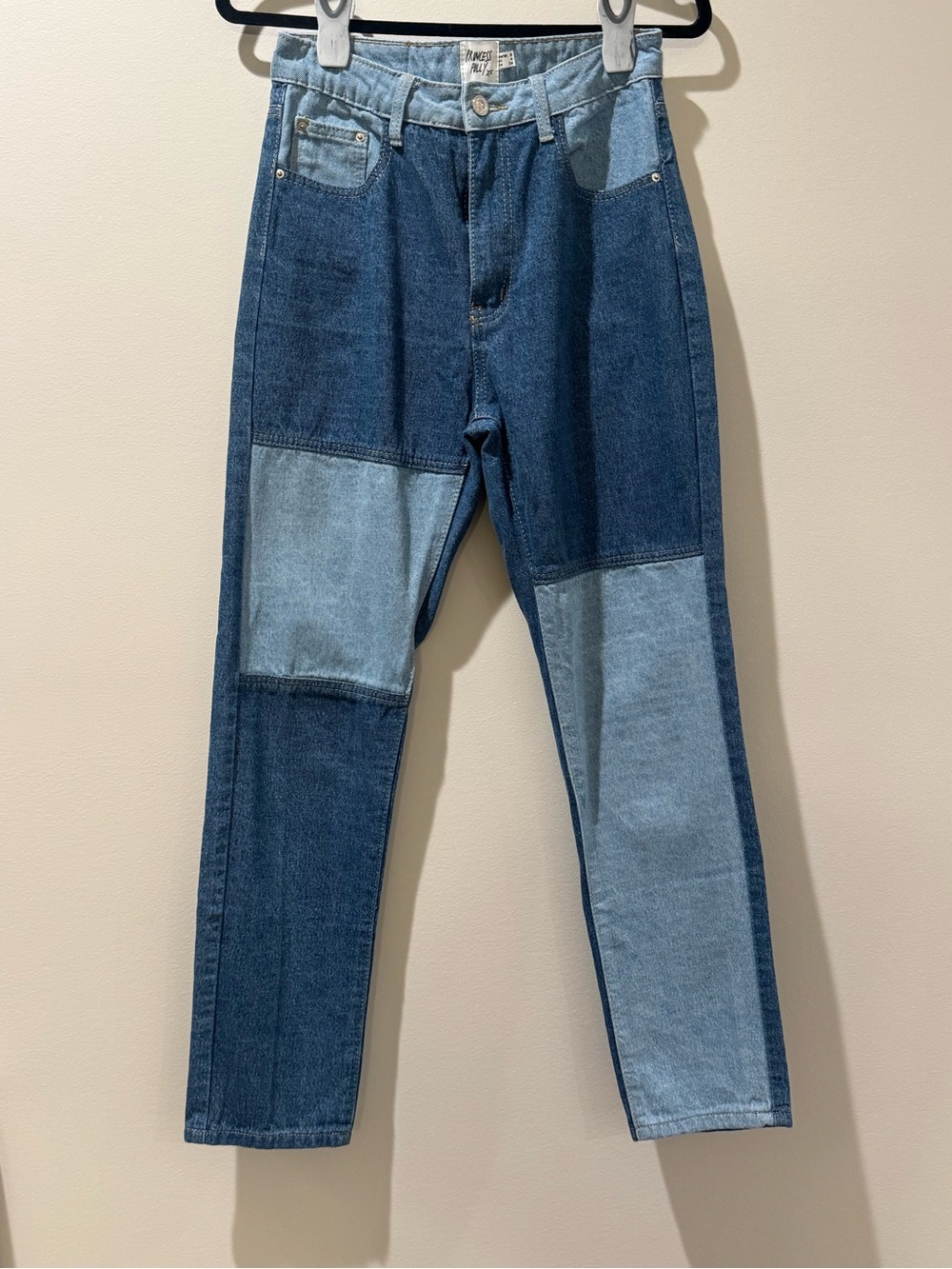 Princess Polly Cofield Mom Patch Colorblock High Waist Straight Leg Jeans 4 M